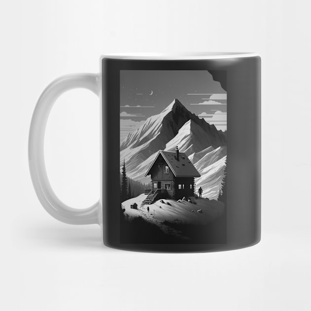 Mountain Cabin Escape Monochrome by Abili-Tees